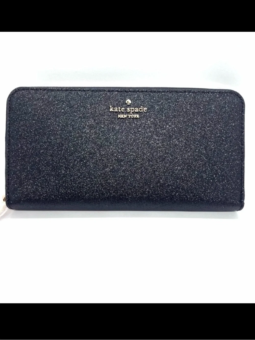 Kate Spade Shimmy Glitter Boxed Large Continental Wallet in black like new